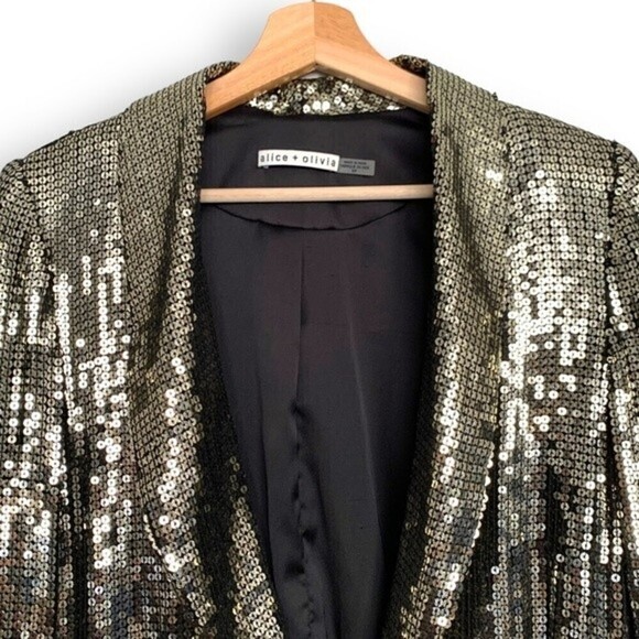 Alice and Olivia Sequin Blazer Jacket S Gold Metallic - Picture 7 of 16